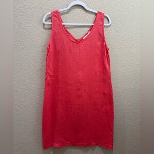 Chico’s Vibrant Coral 100% Linen Sleeveless Shift Dress